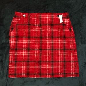 Talbots Red Plaid A-Line Wool Blend Skirt NWT
